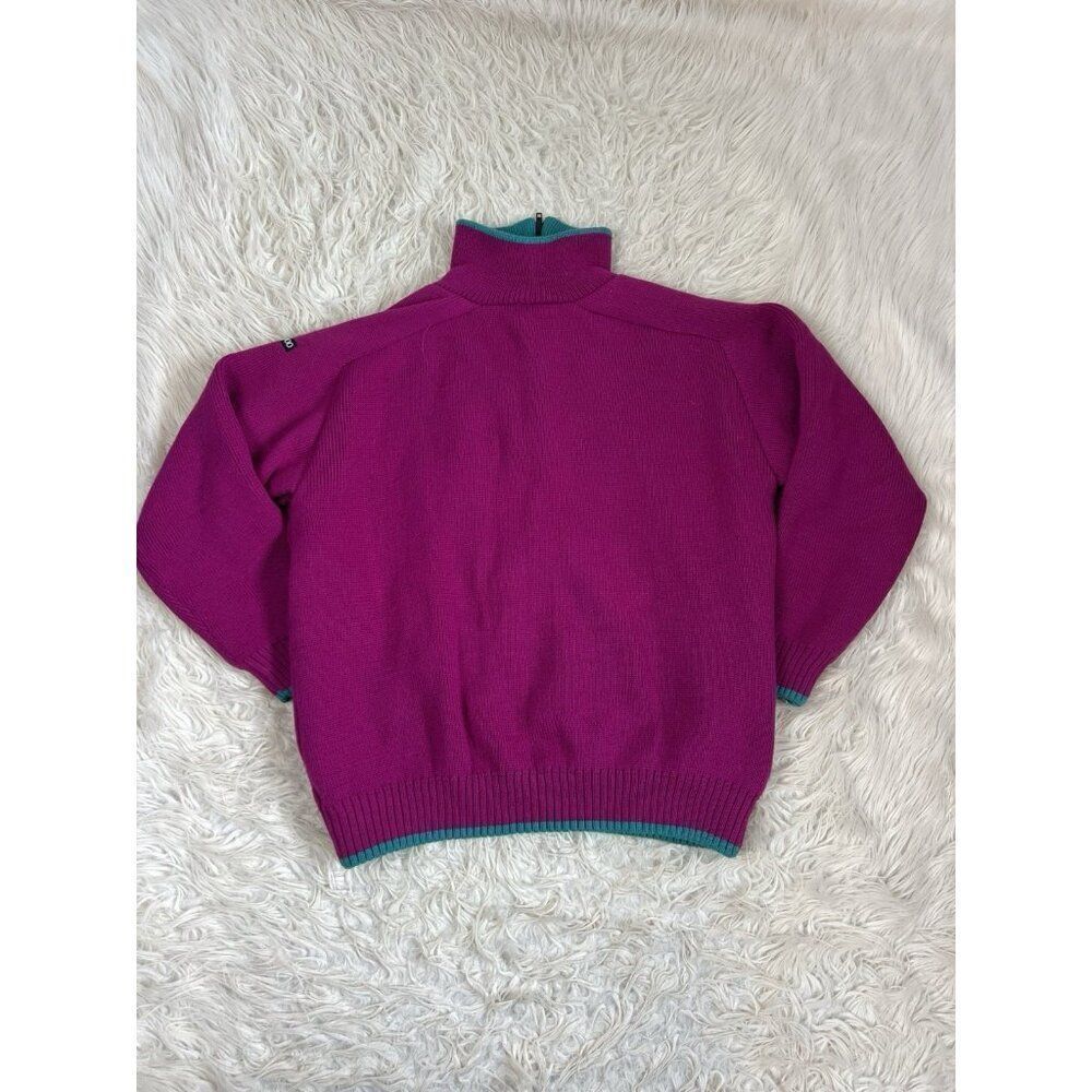 M57000 Vintage 80s Wool Retro ColorBlock Henley Tight Knit Fuchsia Pink Sweater - Picture 3 of 10